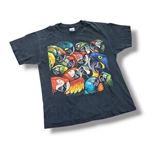 Vintage Faded Black Colorful Parrott Tee